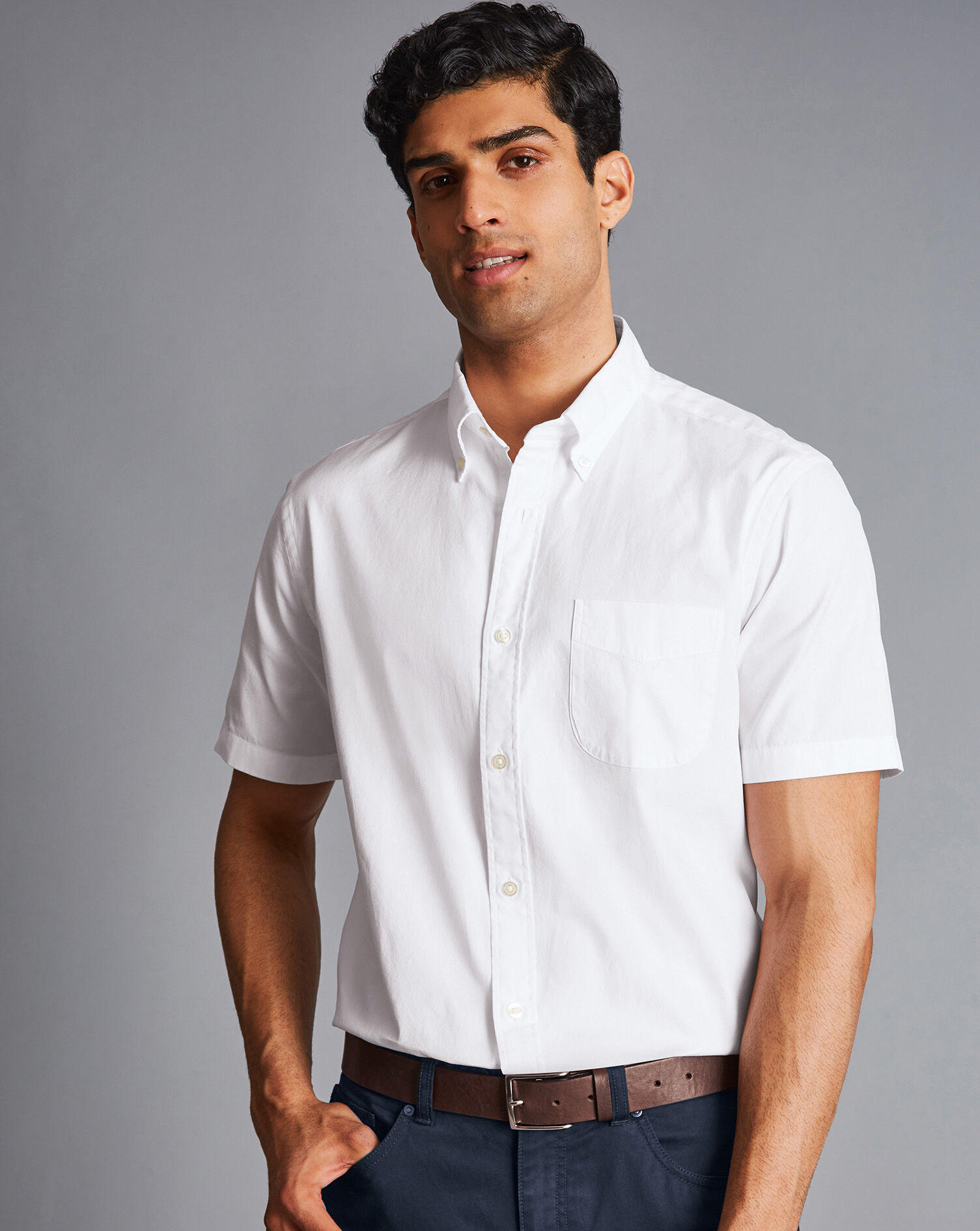 Button-Down Collar Washed Oxford Short ...